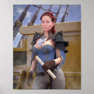 Poster beautiful woman captain pirates