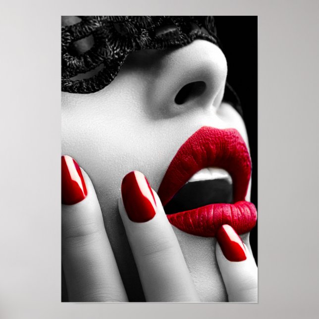 Poster Beautiful Woman With Black Lace Mask (Frente)