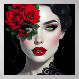 Poster Beautiful Woman with Red Rose