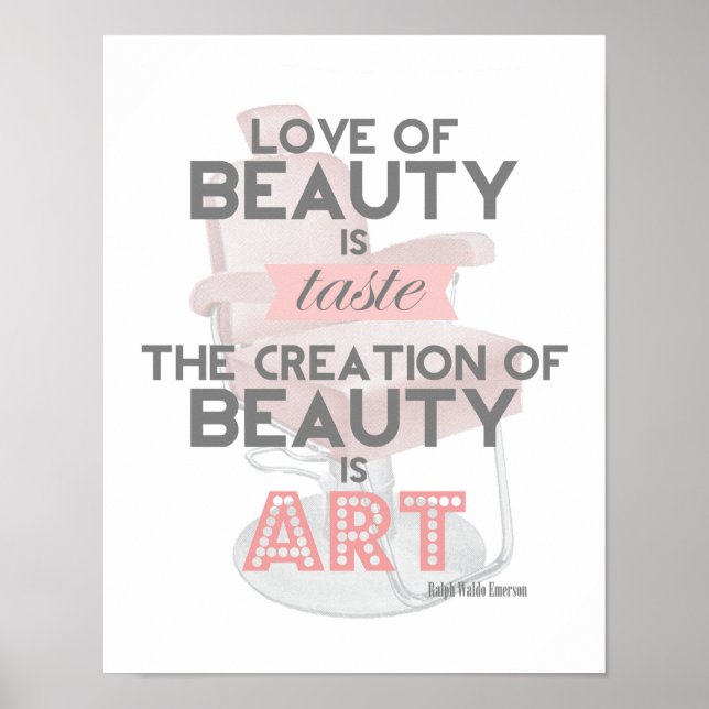 Pôster Beauty is Art Retro Quote Stylist Salon Print (Frente)