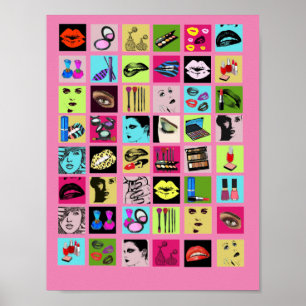 Poster Beauty Makeup Cosméticos mulheres enfrentam arte 