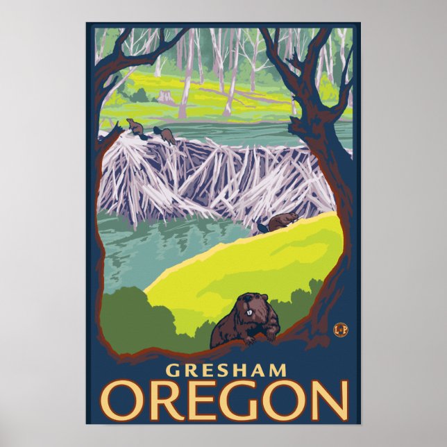 Poster Beaver Family - Gresham, Oregon (Frente)