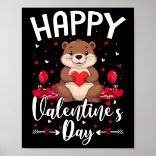 Poster Beaver Happy Valentines Day Love Hearts Beaver Val