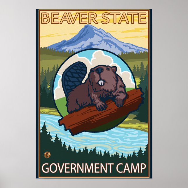 Pôster Beaver & Mt. Hood - Campo de Governo, Oregon (Frente)