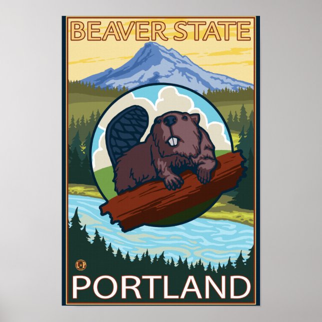 Poster Beaver & Mt. Hood - Portland, Oregon (Frente)