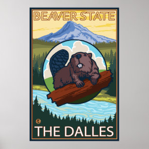Poster Beaver & Mt. Hood - The Dalles, Oregon