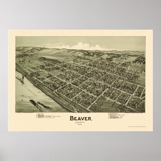 Poster Beaver, PA Panorâmica Map - 1900 (Frente)