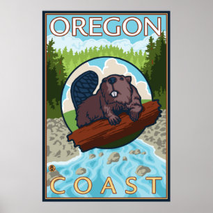 Pôster Beaver & River - Costa do Oregon