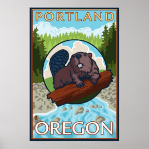 Poster Beaver & River - Portland, Oregon