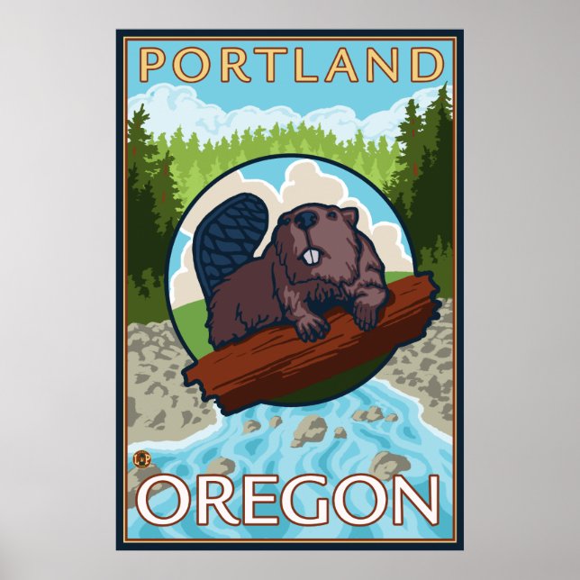 Poster Beaver & River - Portland, Oregon (Frente)