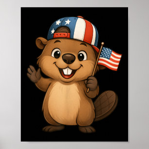 Poster Beaver USA Flag 4 de julho Dia da Independência Bo