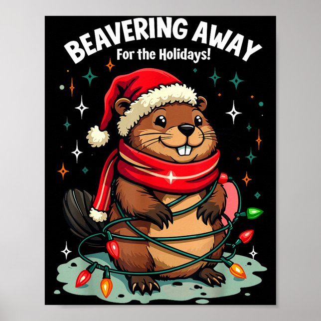 Poster Beavering Away For The Holidays Christmas Santa Be (Frente)