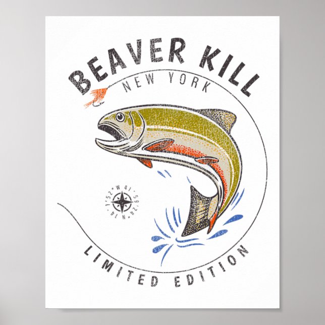 Poster Beaverkill River New York Fly Fishing Souvenir Bea (Frente)