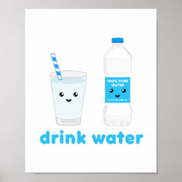 Poster Beba água - design Kawaii