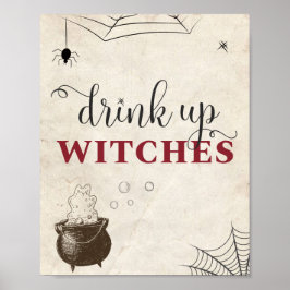 Poster Beba Até o Fim Bruxas Halloween Comida para Festa