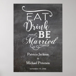 Pôster Beba e casem-se com o casamento de chalkboard