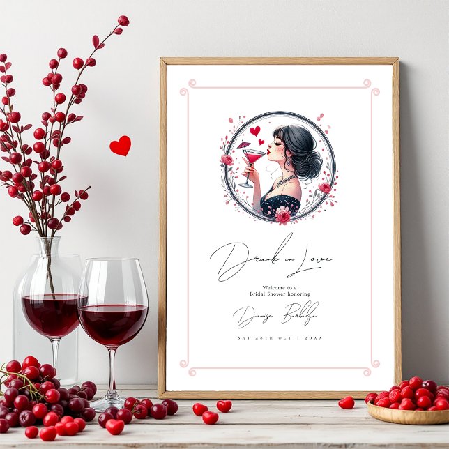 Poster Bebado no Amor Chá de panela Bem-vindo (Drunk in Love Bridal Shower Welcome Poster)