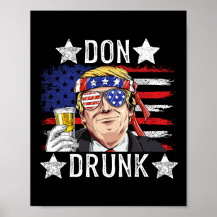 Poster Bêbado Patriótico Vintage 4 de Julho Bandeira Dive