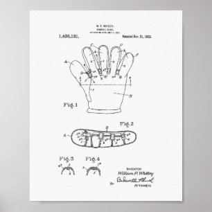 Pôster Beball Glove 1922, Arte Patente - Livro Branco