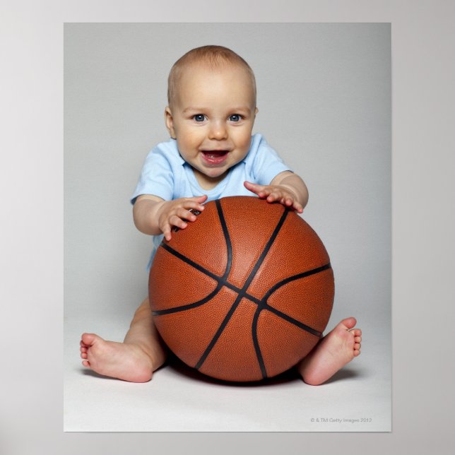 Pôster Bebê (6-9 meses) com basquete, (Frente)