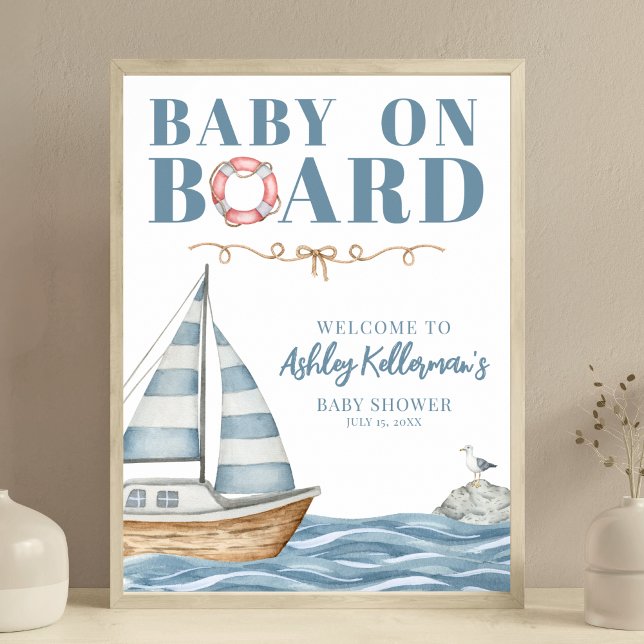 Poster Bebê a Bordo Chá de Bebê Náutico (Baby On Board Nautical Baby Shower Poster )