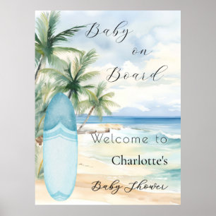 Poster Bebê a Bordo de prancha de surfe bem-vindo Chá de 