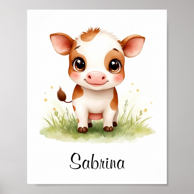 Poster Bebê Adorável Vaca Personalizada Arte de Parede (Frente)