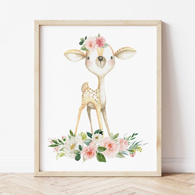 Poster Bebê, Animais Da Floresta, Boho, Flores Rosa (Criador carregado)