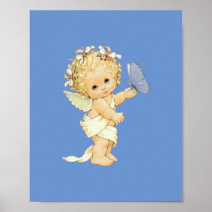 Poster Bebê anjo loiro com uma borboleta.