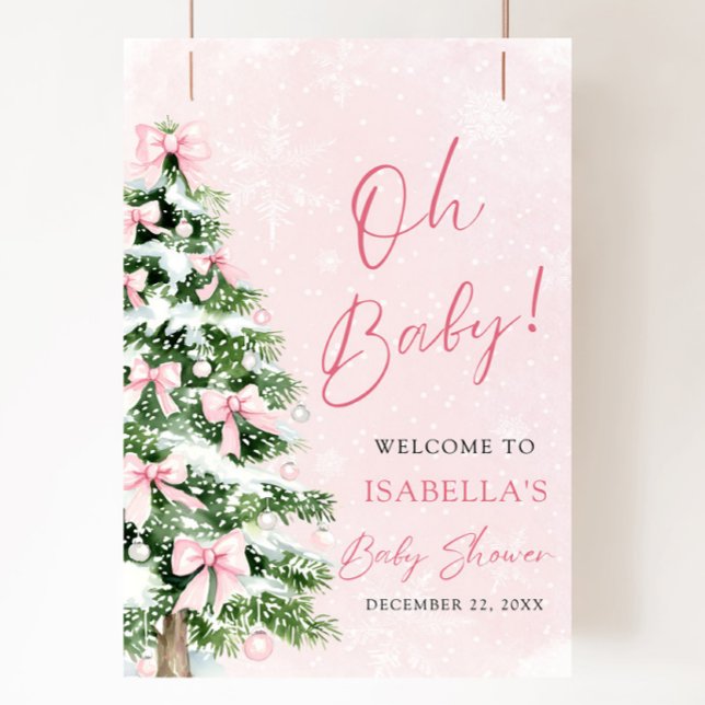 Poster Bebê Arco rosa É frio fora do Chá de fraldas (Pink Bow Baby It's Cold Outside Oh Baby Baby Shower Poster)