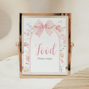 Poster Bebê Arco Rosa Floral na Comida de Chá de fraldas