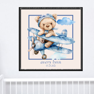 Poster Bebê-Bebê-Cute e Arte de Parede de Aviões Brinqued