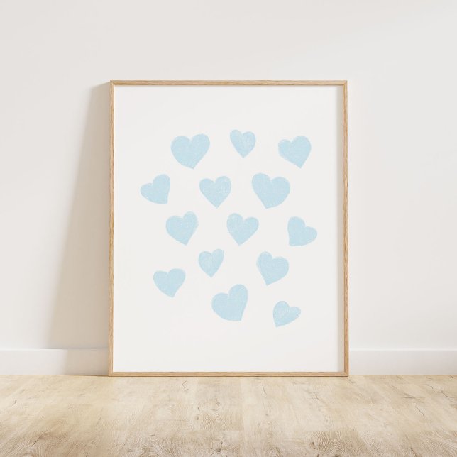 Poster Bebê Blue Small Hearts (Chalky brush style small tossed hearts in pastel baby blue)