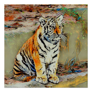 Pôster Bebê bonito do tigre por JamColors
