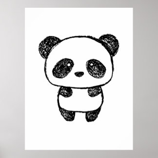 Poster Bebê Bonito Panda Desenhado em Carvão - Amanda Roo