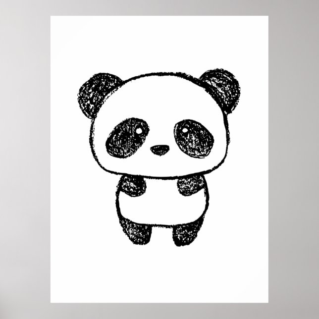 Poster Bebê Bonito Panda Desenhado em Carvão - Amanda Roo (Frente)