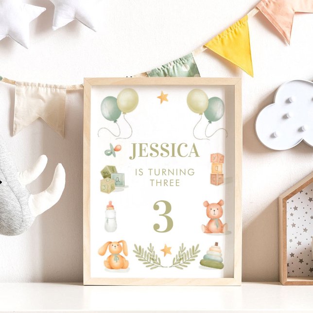 Poster Bebê Brinquedos Aquarela Aniversário (Criador carregado)