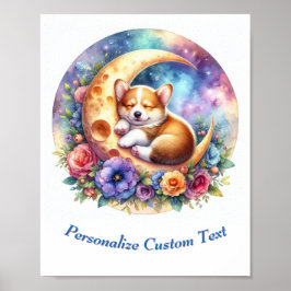 Poster Bebê Cachorro Personalizado Dormindo na Lua