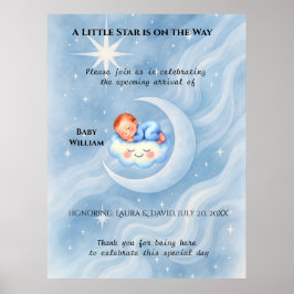 Poster Bebê Chá Convidar Estrelas à Lua Aquarela