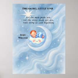 Poster Bebê Chá Convidar Estrelas à Lua Aquarela