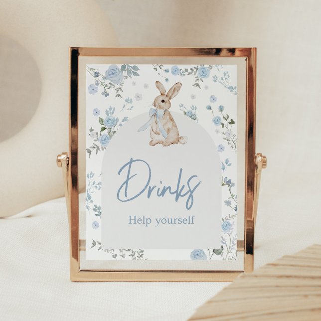 Poster Bebê Coelho Menino Bebidas para Chás de Bebê (Blue Some Bunny Baby Shower Drinks Sign)