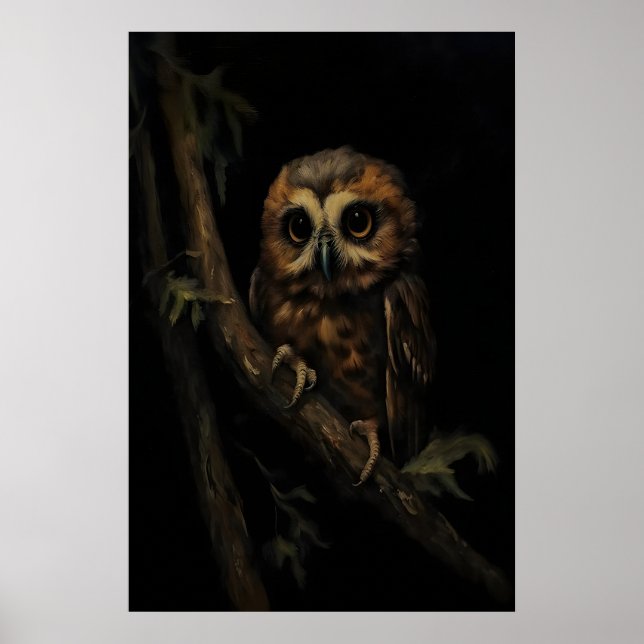 Poster Bebê Coruja Empoleirado Dark Academia, Dark Moody (Frente)