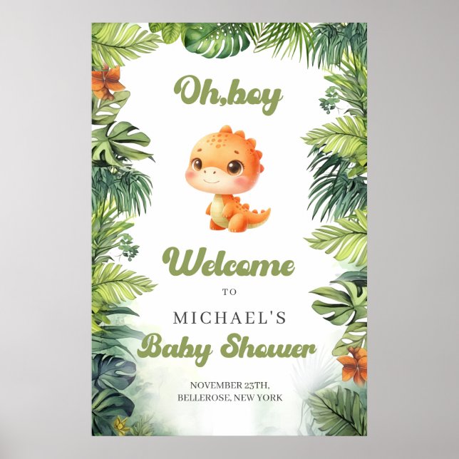 Poster Bebê de aquarela dino retro vitorioso bem-vindo (Frente)