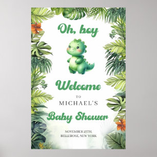 Poster Bebê de aquarela dino retro vitorioso bem-vindo