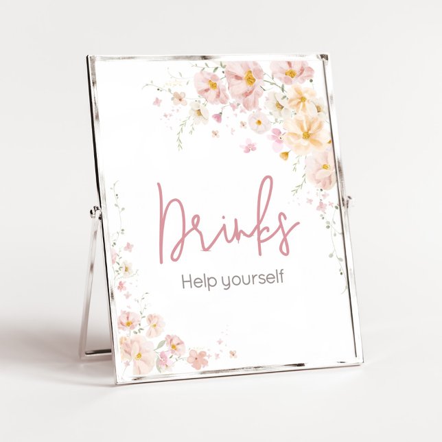 Poster Bebê de Flor Selvagem em Bebidas de Chá de fraldas (Baby in Bloom Baby Shower Drinks Sign)