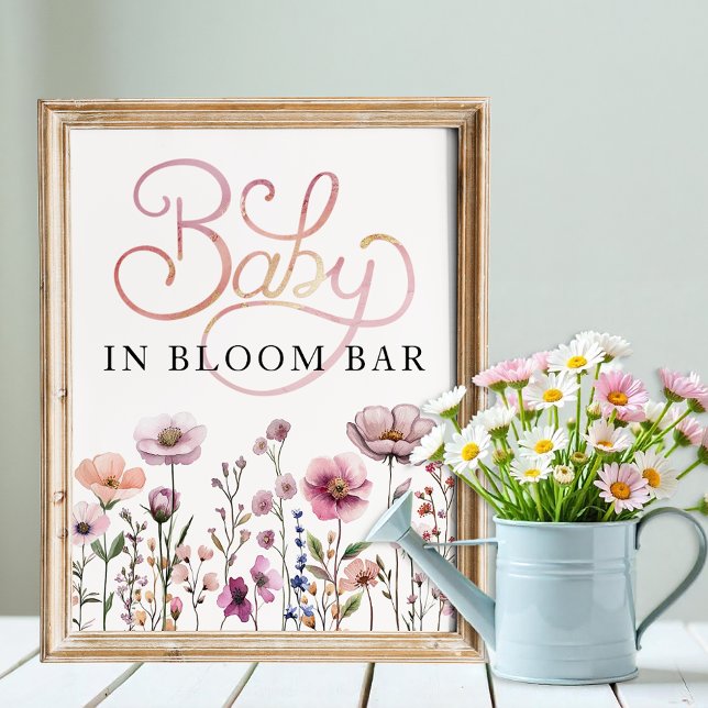 Poster Bebê de flor selvagem no Bloom Bloom Bar - Posto (Baby Shower Sign)