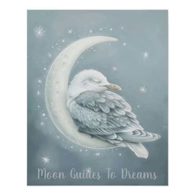 Pôster Bebê de gaivota dormindo na lua (Frente)
