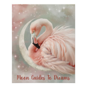 Pôster Bebê de pássaro Flamingo dormindo na Lua