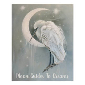 Pôster Bebê de pássaro Heron dormindo na Lua