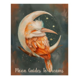 Pôster Bebê de pássaro Hornbill dormindo na Lua